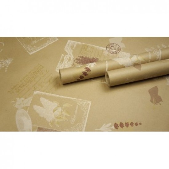 Крафт бумага, рис. "Лаванда" (бежевый+коричневый+бронза) 0,7м*10м, цена за рулон